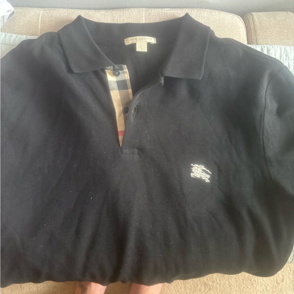 Burberry Black Polo Shirt with Check Detail
